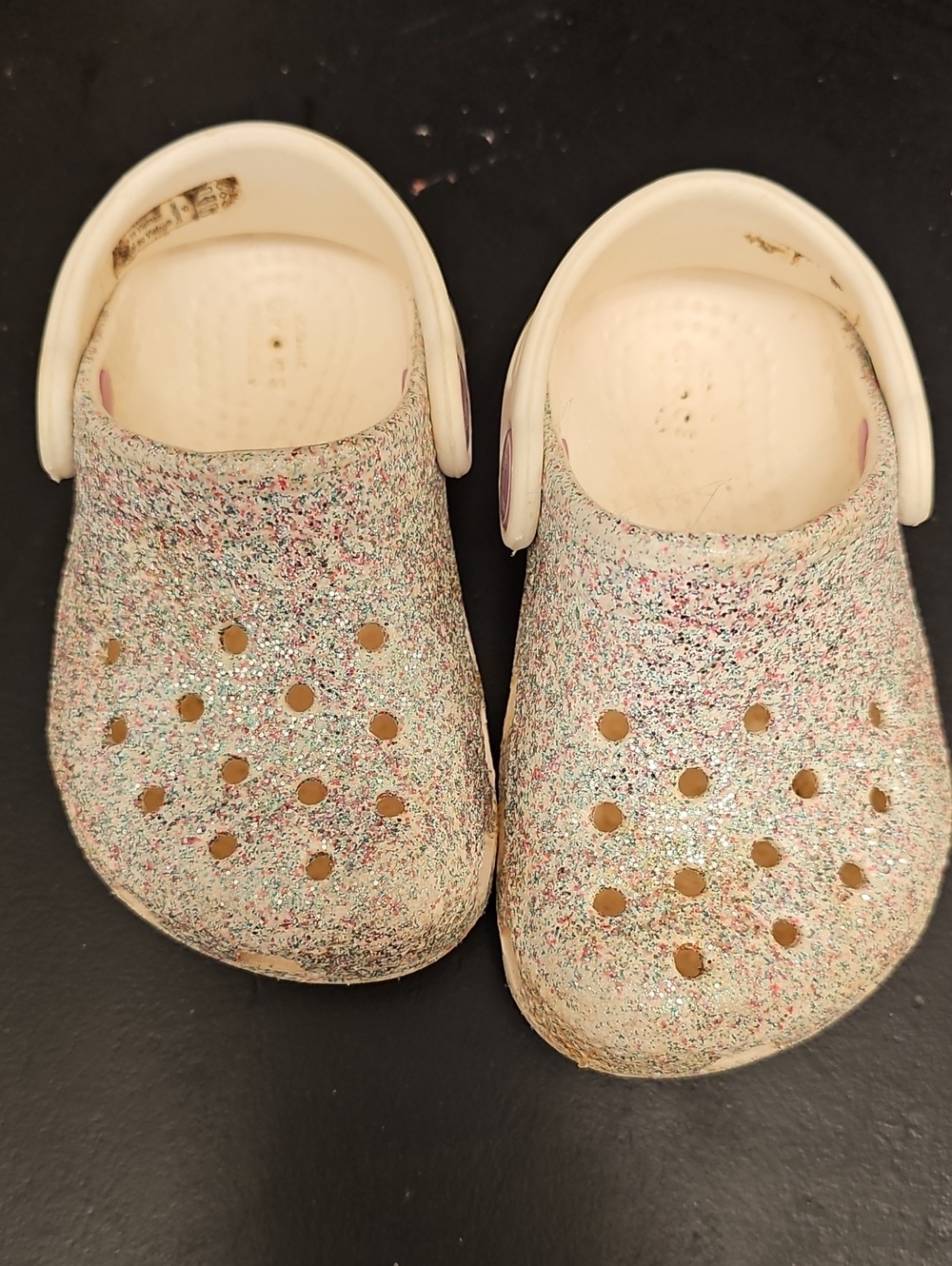CROCS Kids Glitter Clogs - White with Multicolor Sparkle